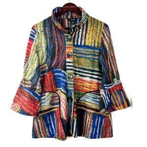 Ali Miles Jacket Women S Abstract Top Wired Collar Artsy Blazer Boho Lagenlook